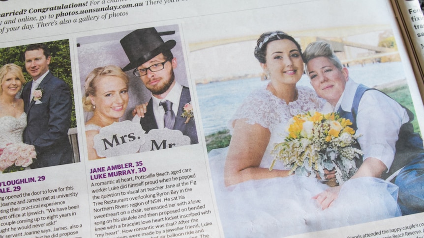 Mark Upton's photo of Melissa McMurray and Lisa Bentley's wedding has been the first same-sex couple featured in The Sunday Mail