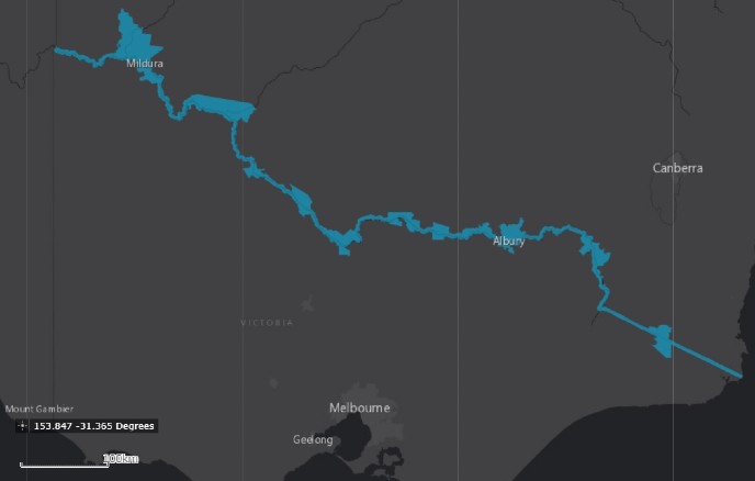 A map showing the extent of the NSW/Victoria Cross Border Zone, including waterways.