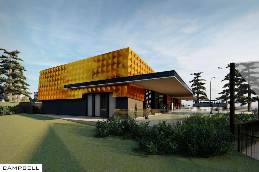 An artist's impression of a modern yellow building.