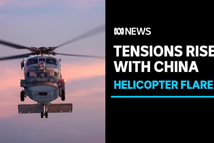 Tensions Rise With China, Helicopter Flare: Seahawk helicopter in flight. 