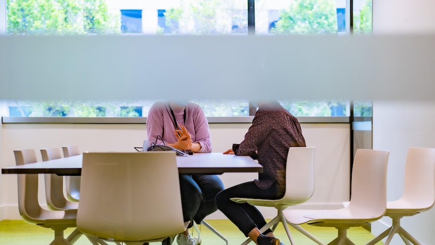 Two women in a meeting room