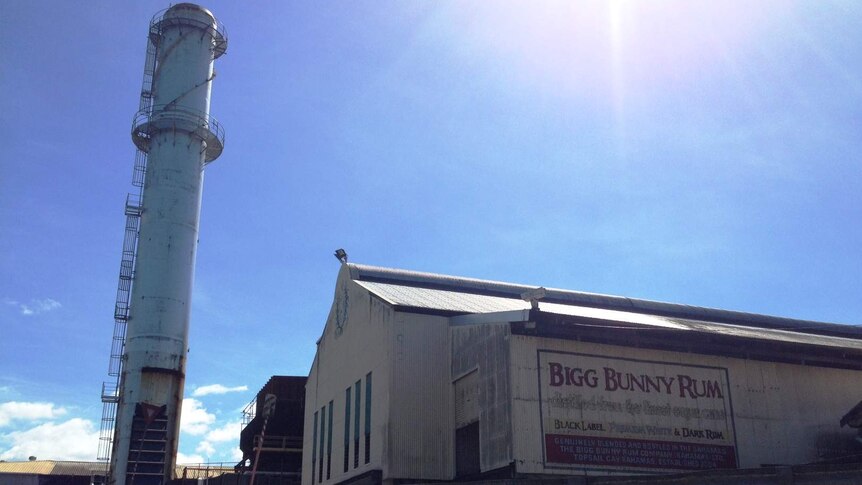 A sugar stack stands tall next to the ageing Mossman sugar mill