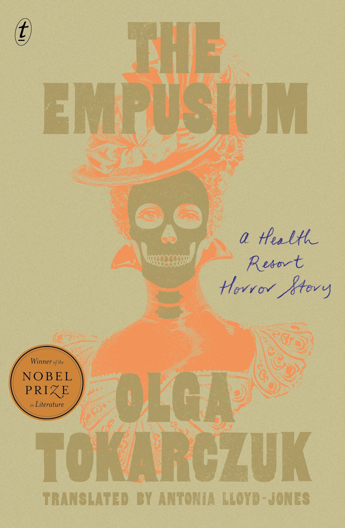 A book cover showing a stencil illustration of a skull wearing a 19th century hat and dress