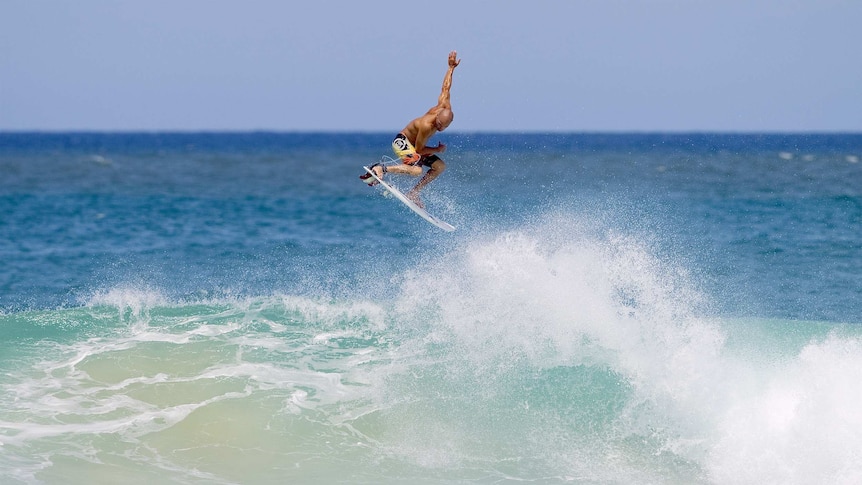 Eleven times World Champion Kelly Slater going for the Big Air at South Stradbroke Island in 2011.