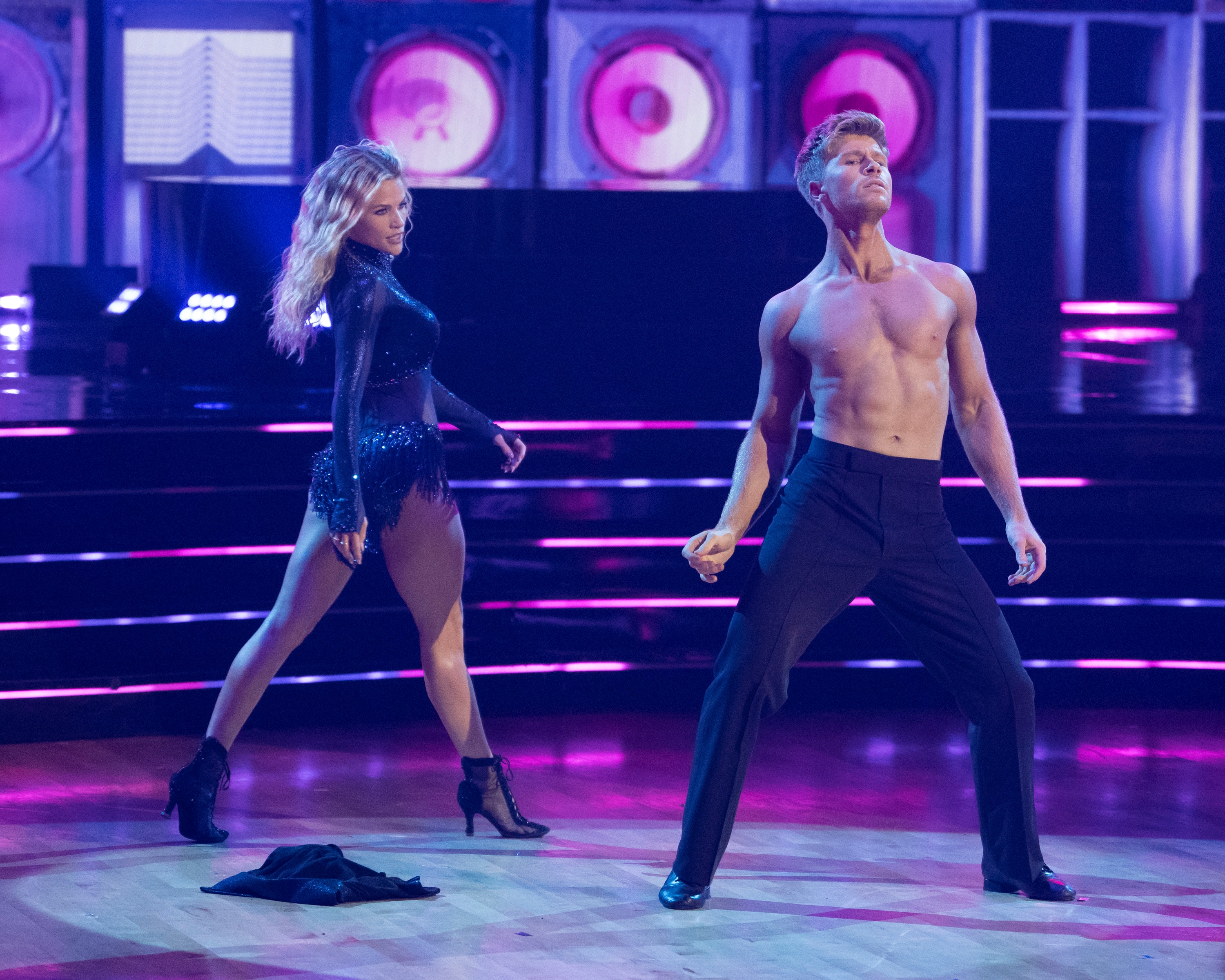Robert Irwin dances shirtless and strikes a defiant pose with his partner Witney Carson