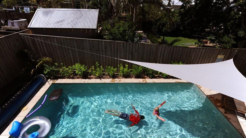 Elevated shot of backyard pool on Gold Coast