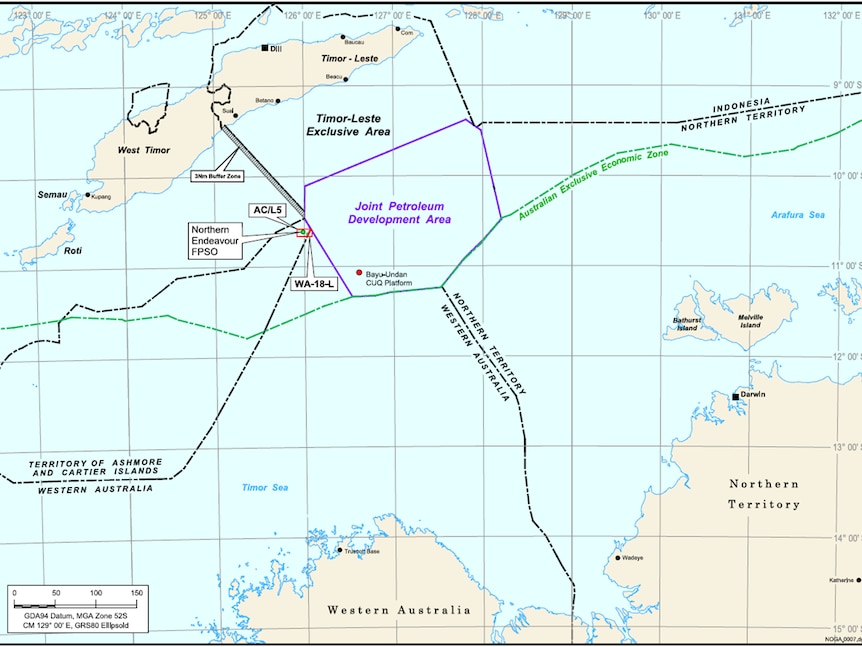 Une carte montrant la pointe du nord de l'Australie et du Timor oriental.