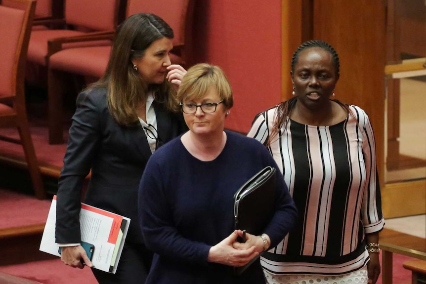 Linda Reynolds leads Jane Hume and Linda Reynolds past male backbenchers in the Senate.