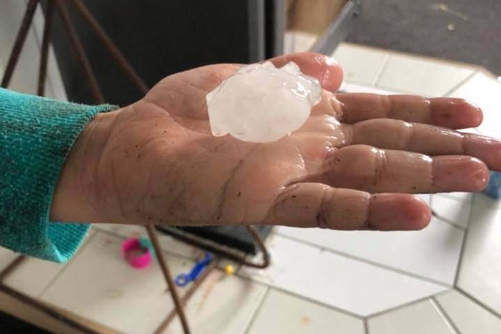 Three-centimetre-sized hail near Allora on the Darling Downs during severe storms on December 31, 2017.