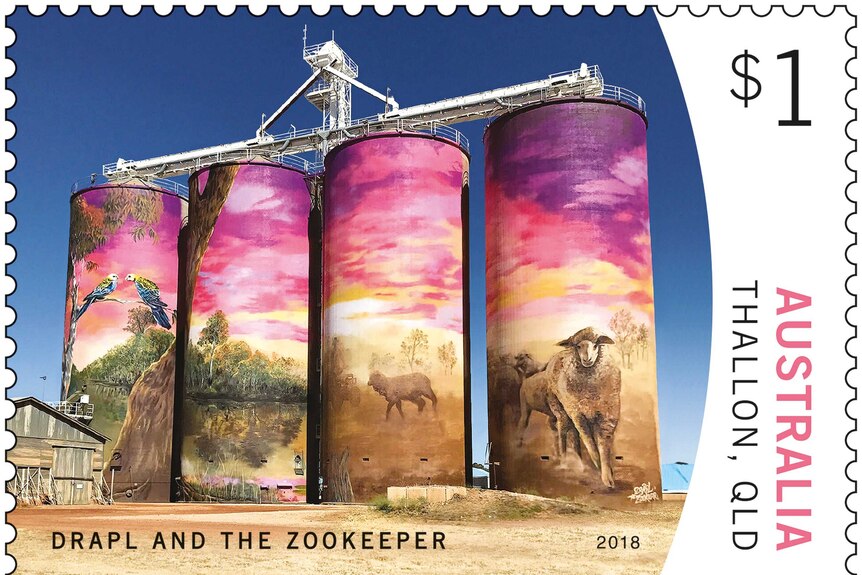 Thallon silo art postage stamp