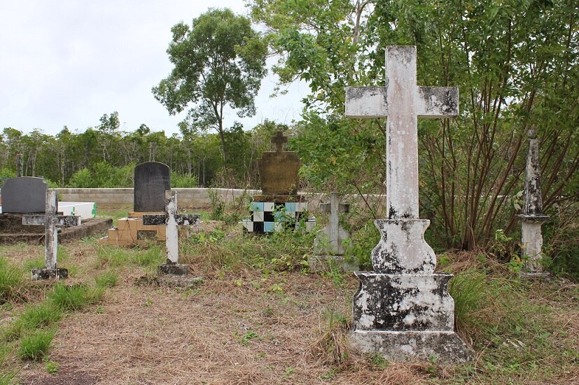 Headstones at the Saibai Island cemetery in the Torres Strait in July 2017