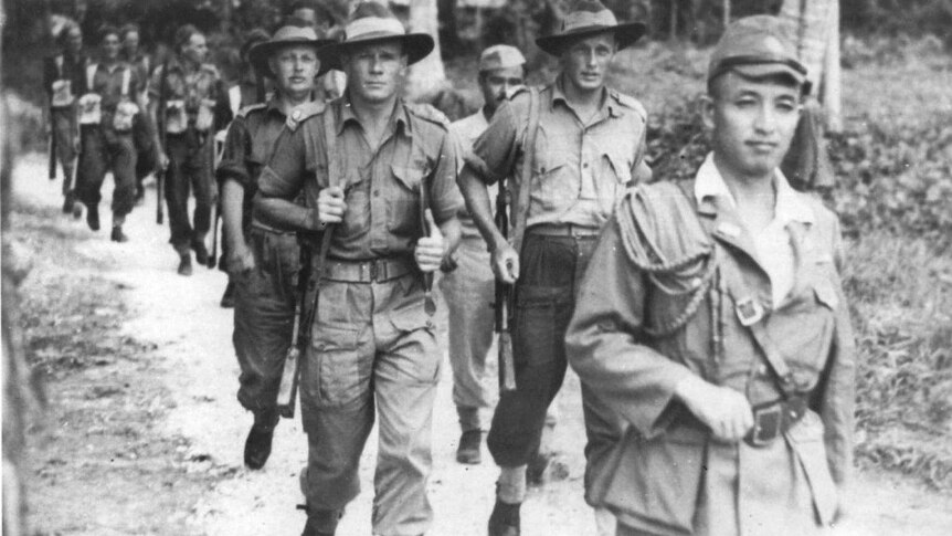 Hugh Brockway (front L) in Buka, 1945