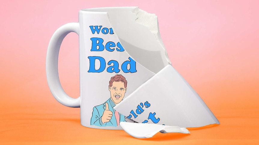 An illustration of a broken mug that says world's best dad