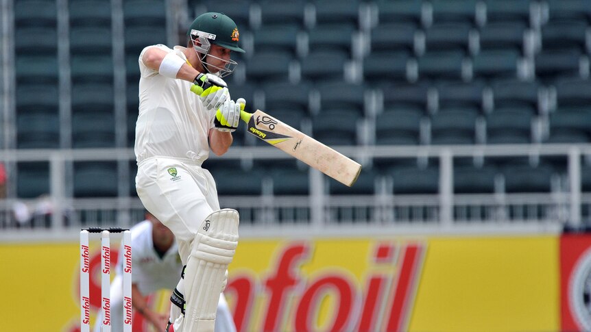 Phil Hughes plays a cut shot in Sth Africa Test