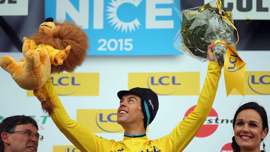 Richie Porte of Australia and Team SKY celebrates winning the Paris - Nice