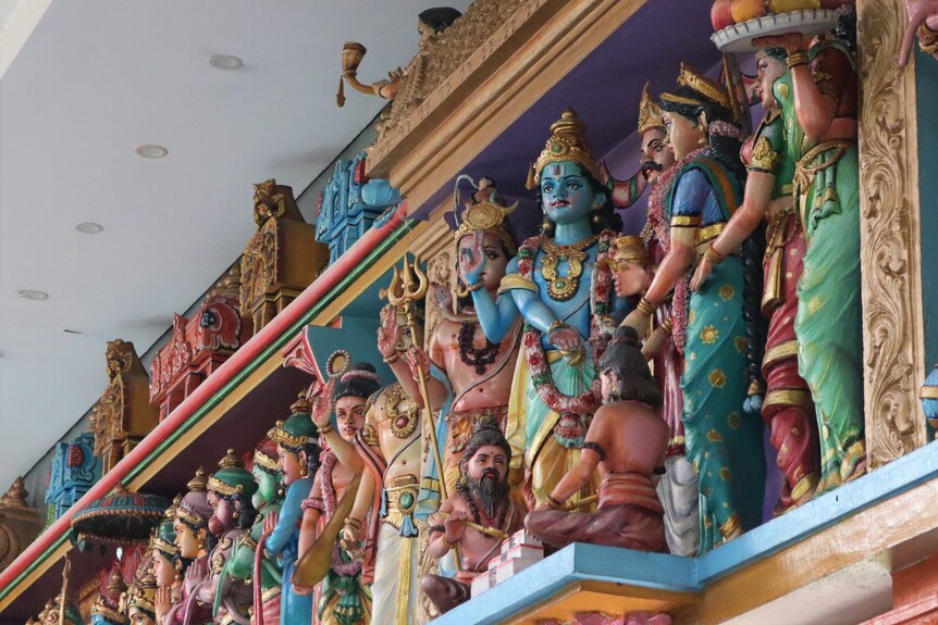Statues on the wall of the Sri Selva Vinayakar Koyil Hindu temple at South Maclean.