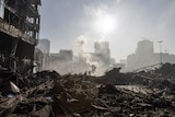 2022年3月21日，乌克兰首都基辅，一座被炸毁的购物中心成为废墟。