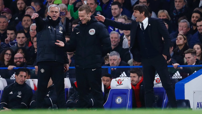 Manchester United Jose Mourinho (L) and Chelsea boss Antonio Conte (R) clash at the FA Cup.