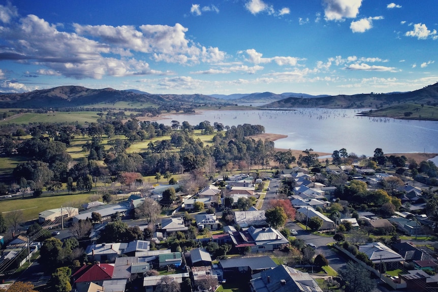 Drone photo over the top of Tallangatta town.