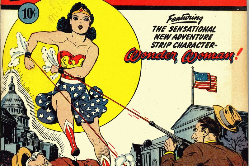The cover of a comic, published in the 1940s, featuring Wonder Woman.