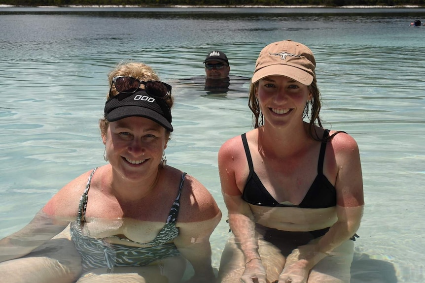 Tourists Shona Kalinbak and Emma Trimble on Fraser Island off south-east Queensland on December 16, 2020