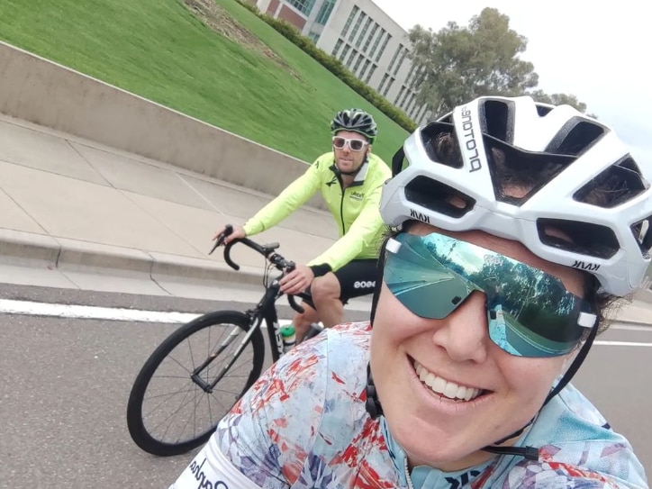 Chloe Hosking selfie riding around Canberra