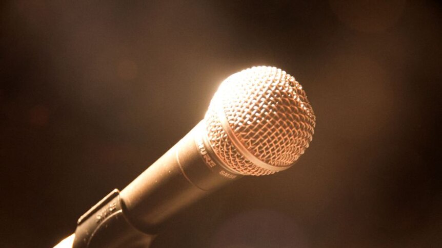 A microphone on a stage