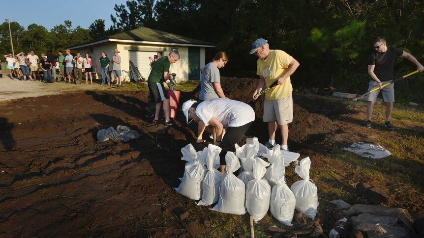 St Johns County Florida residents wait for the arrival of sandbag ahead of Hurricane Irma