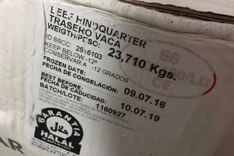 A label of Spanish boxed beef in Indonesia.
