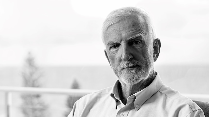 A black and white image of Michael Pascoe looking pensive.