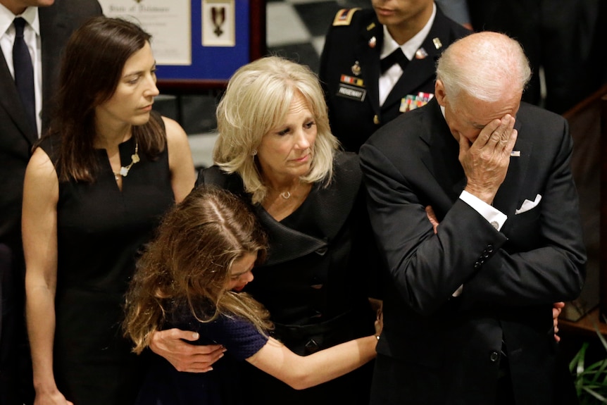 Joe Biden cries at the funeral of his son Beau