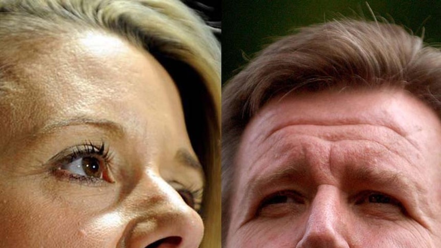 Close-up headshot composite of Kristina Keneally and Barry OFarrell.