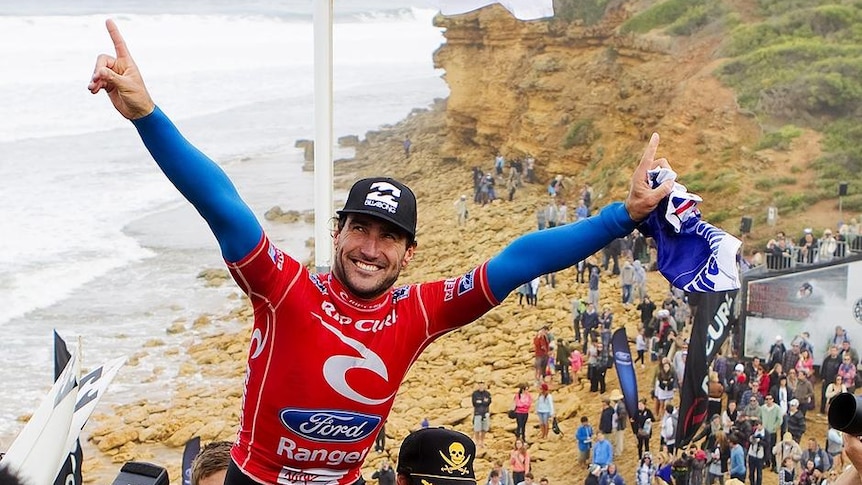 Parkinson celebrates his third title at the iconic Bells Beach.