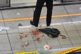 Police at scene of Taiwan subway stabbing