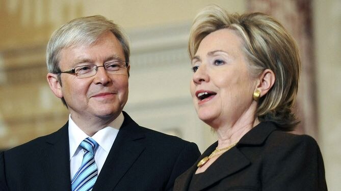 Former prime minister Kevin Rudd and then US secretary of state Hillary Clinton