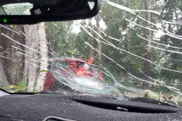 Smashed car windscreen.