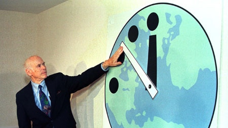 Doomsday Clock: The minute hand has been moved two minutes closer to midnight (file photo).