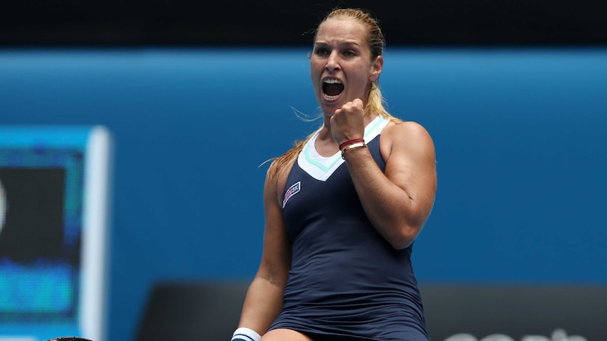 Boilover win ... Dominika Cibulkova celebrates winning a point