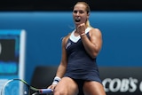 Boilover win ... Dominika Cibulkova celebrates winning a point