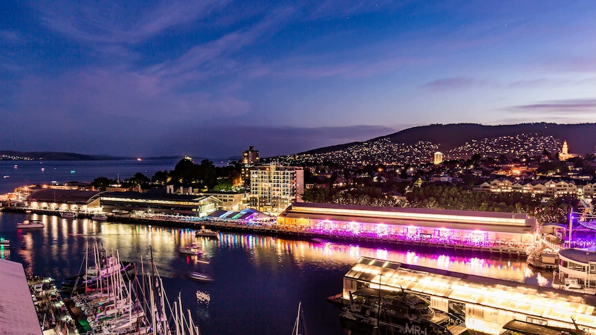 Lights on the Hobart waterfront on New Years Eve