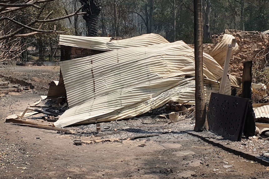 Melted metal at the home of bushfire victim Mark Johnson.