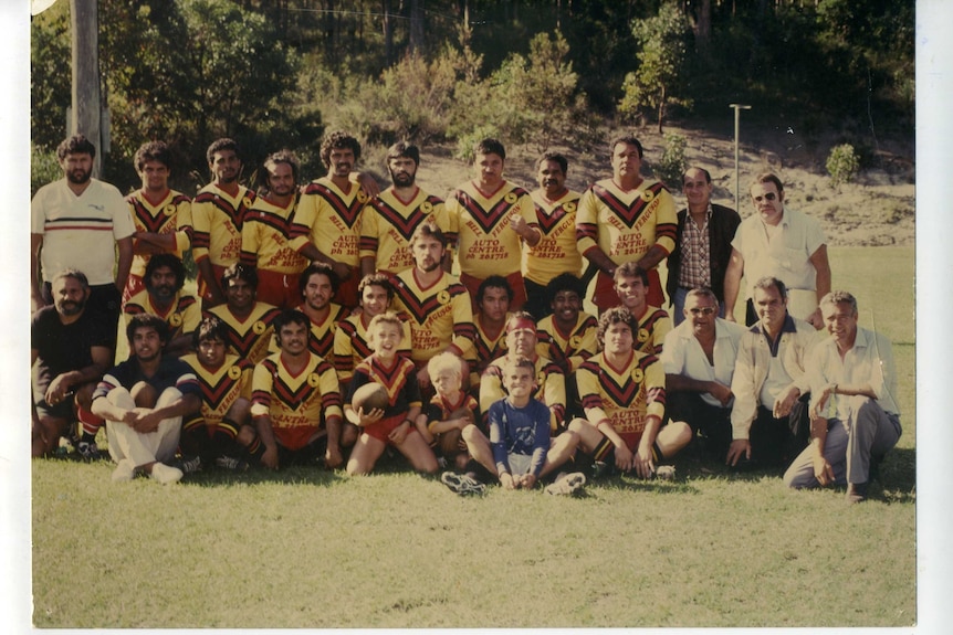 A team photo of league players in the 1980s