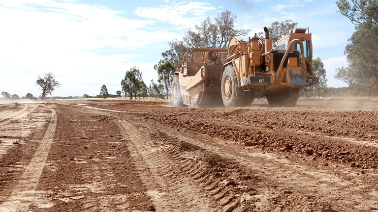 Wagga Wagga City Council staff working on the Eunony Bridge Road Deviation project in 2015.