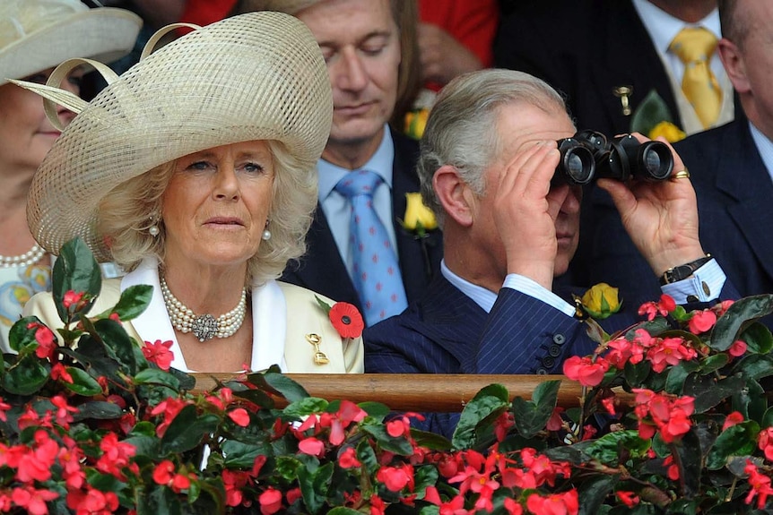 Prince Charles and Camilla watch the action at Flemington