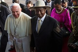 Pope Francis meets Uganda's president Yoweri Museveni