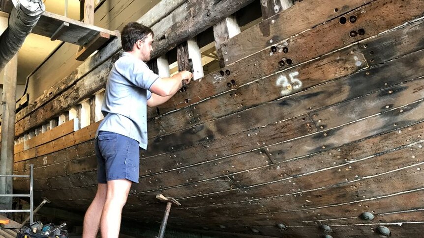 MV Krait checking for timber rot, April 2017