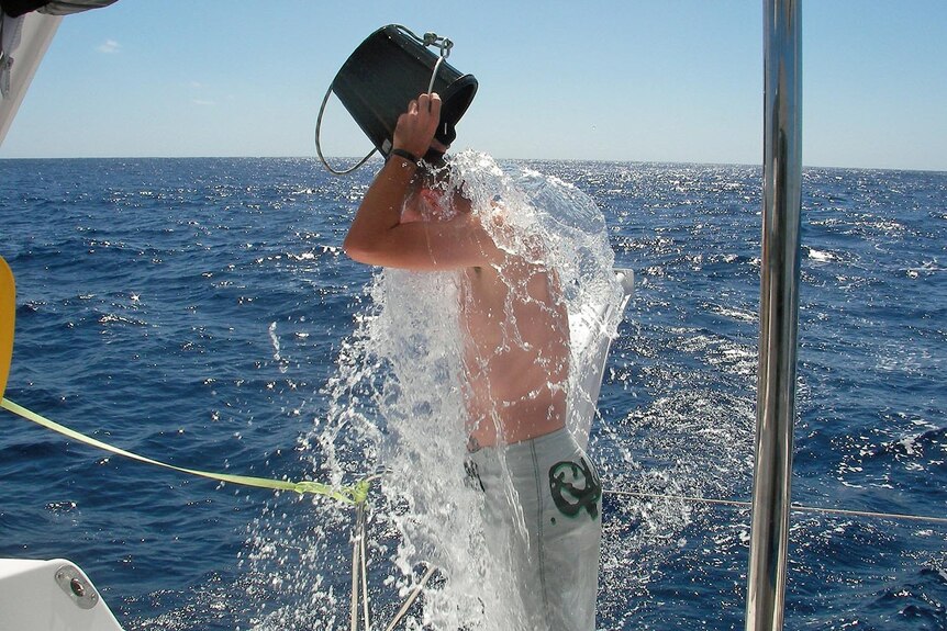 Jeremy cools off while crossing the Atlantic Ocean.