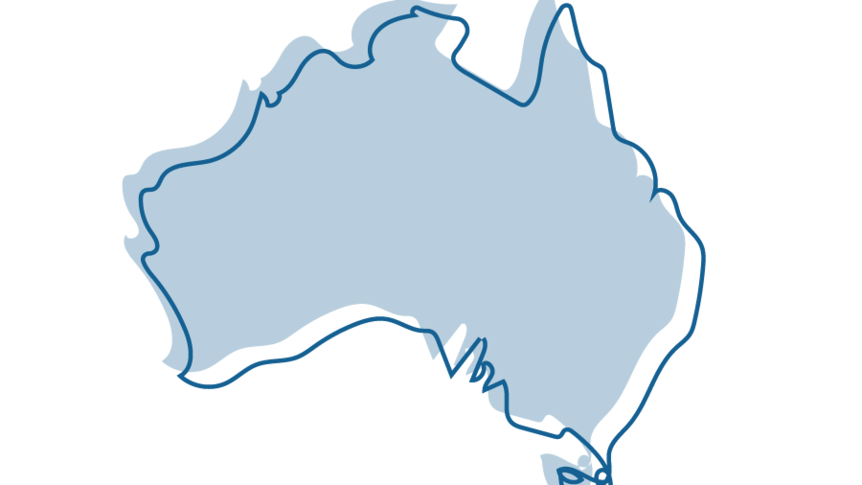 An illustration of a map of Australia, fully coloured in.