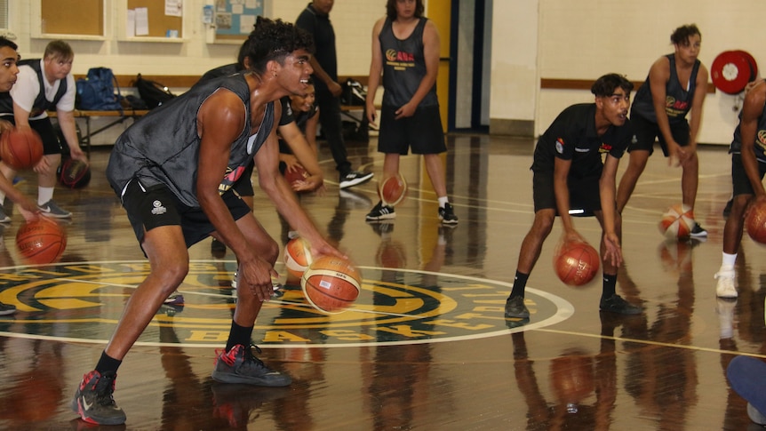 Basketball drills during a class.