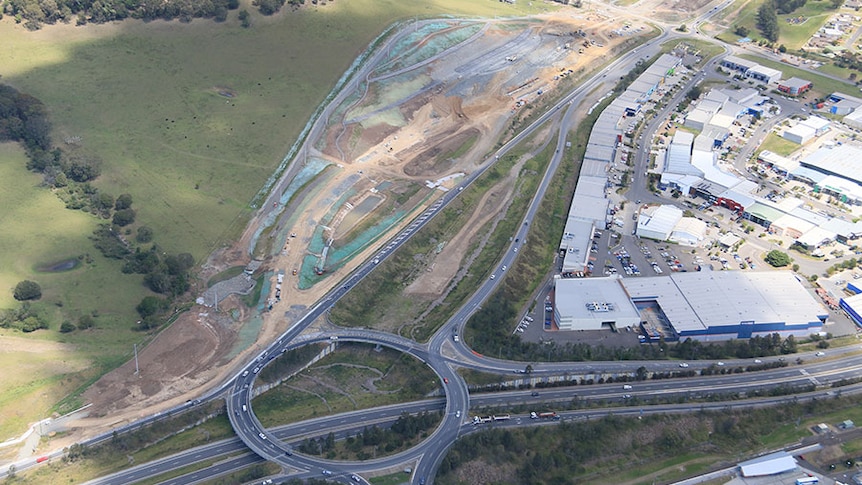 aerial view of large round about under construction